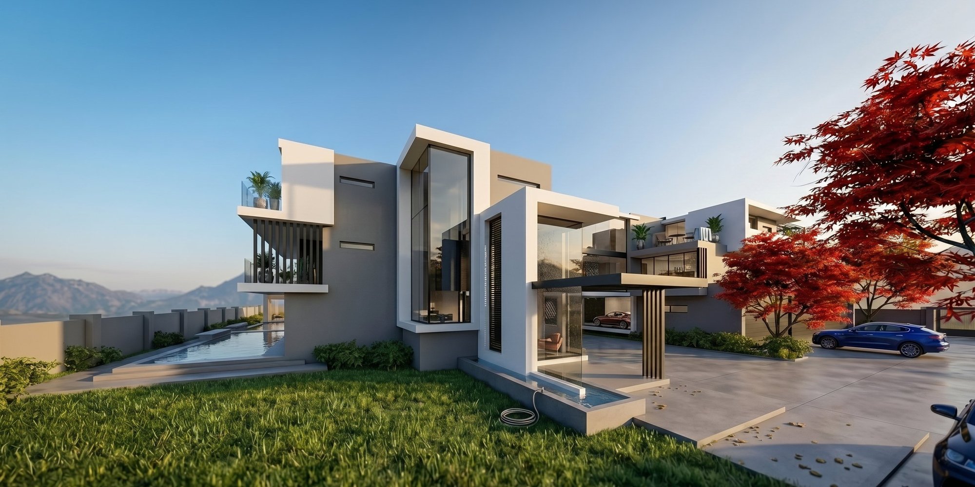 KNE Residence — side perspective with pool