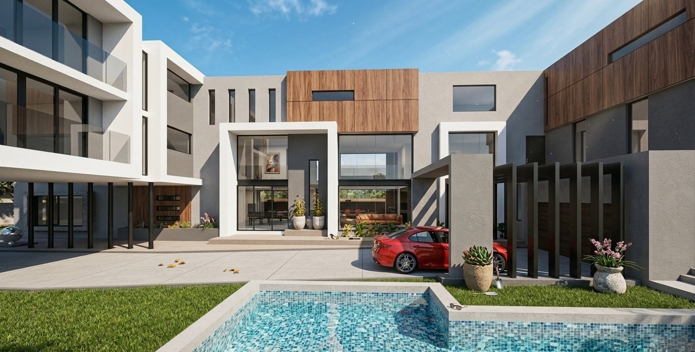 KNE Residence — pool and mountain views